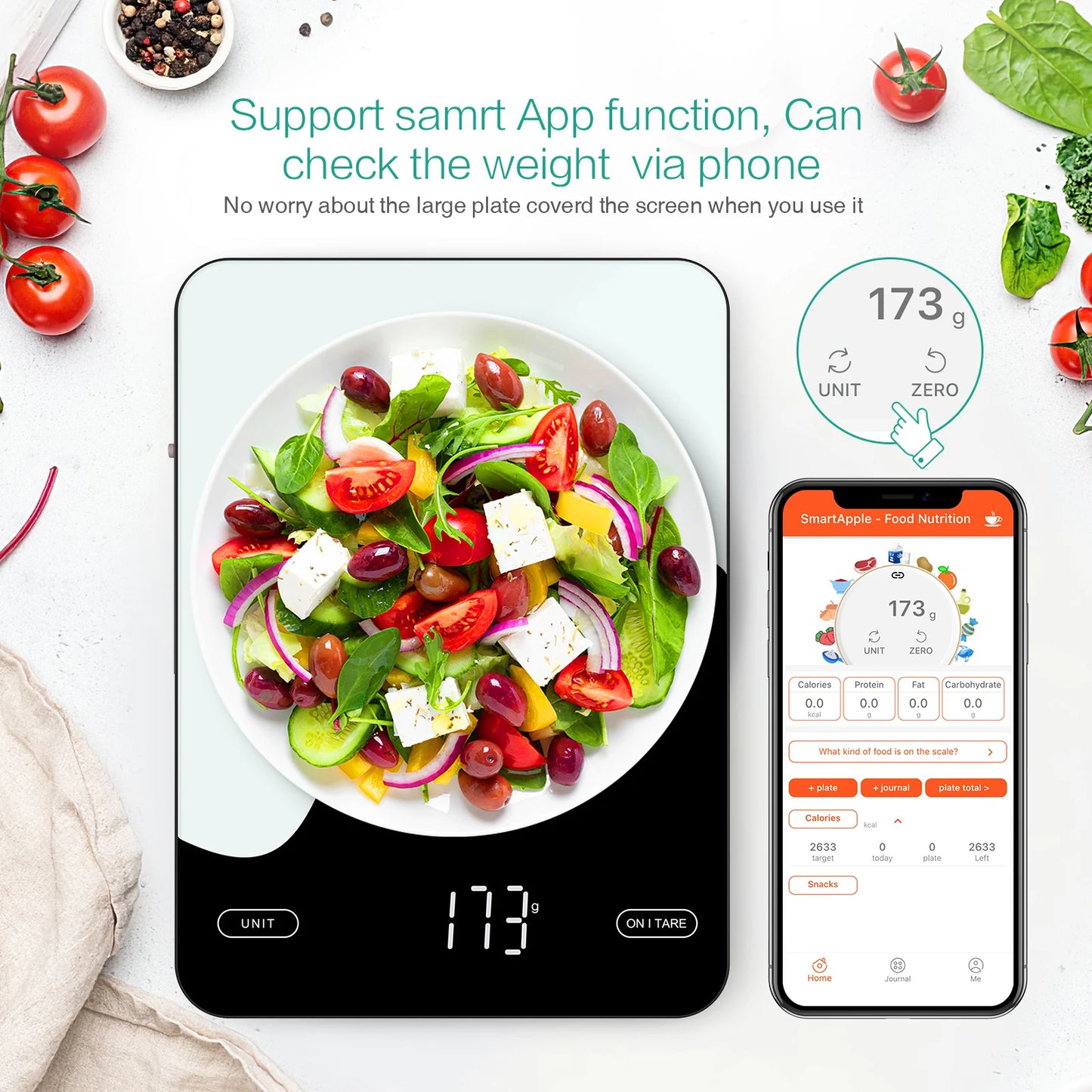 Digital Food Scale 10kg Smart Kitchen Scales with Nutrition Calculator APP Rechargeable Gram Scale for Weight Loss Baking Scales