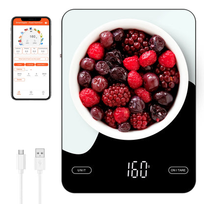 Digital Food Scale 10kg Smart Kitchen Scales with Nutrition Calculator APP Rechargeable Gram Scale for Weight Loss Baking Scales