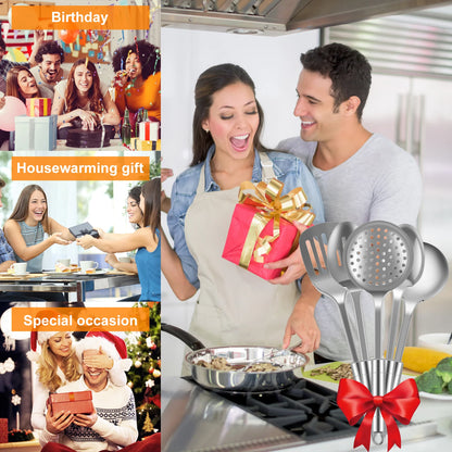 5-Piece Stainless Steel Kitchen Utensil Set - Cooking Tools with Spatula, Ladle & Spoon