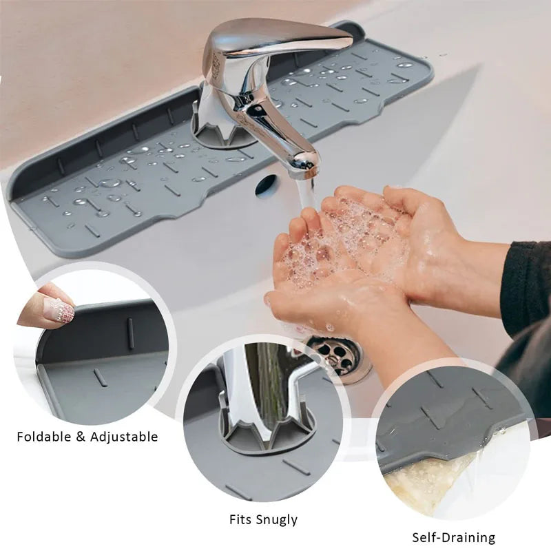 Silicone Faucet Mat - Absorbent Sink Splash Guard & Drain Pad