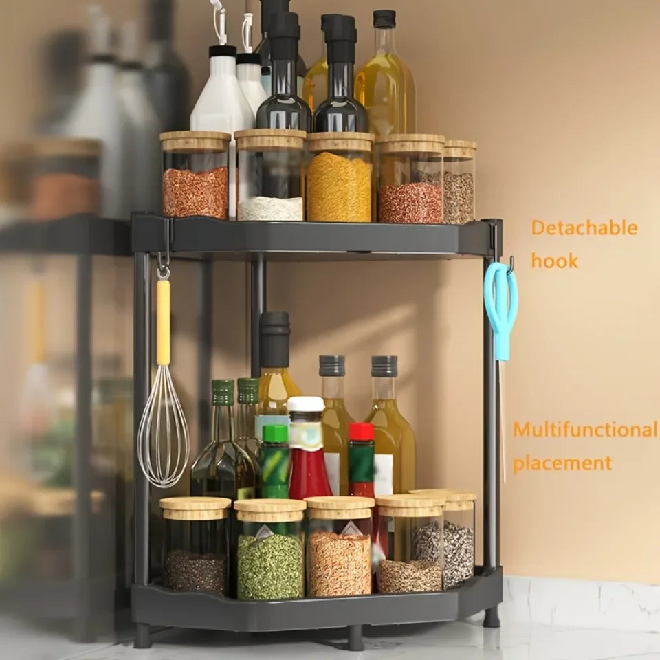 3-Tier Kitchen Spice Rack Organizer - Corner Countertop Seasoning Shelf with Chopstick Holder