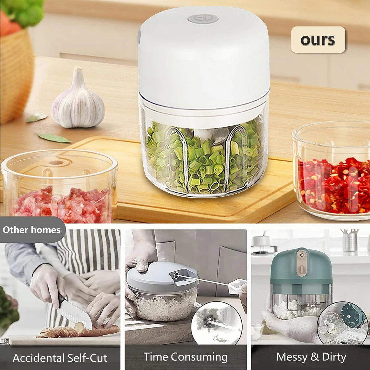 Portable Electric Garlic Chopper - 100ml/250ml Wireless Mini Food Processor