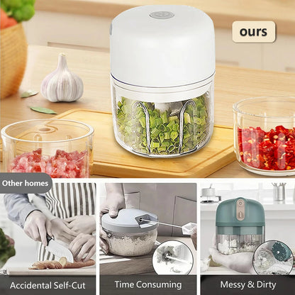Portable Electric Garlic Chopper - 100ml/250ml Wireless Mini Food Processor