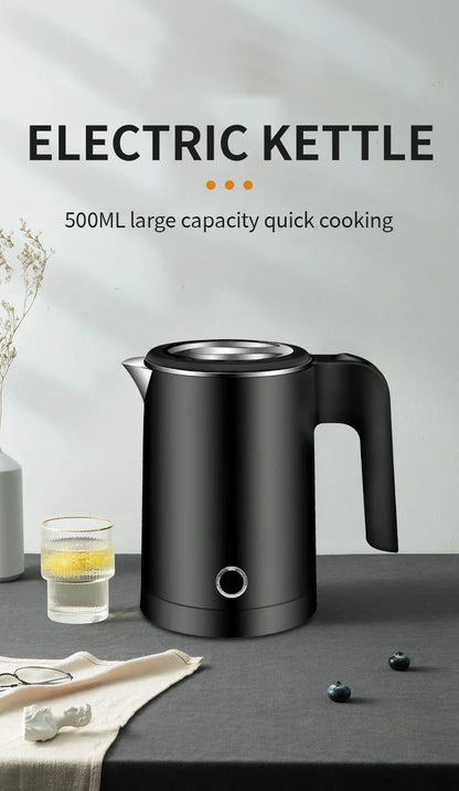 500ML Portable Travel Electric Kettle - Compact Water Boiler for Tea & Coffee