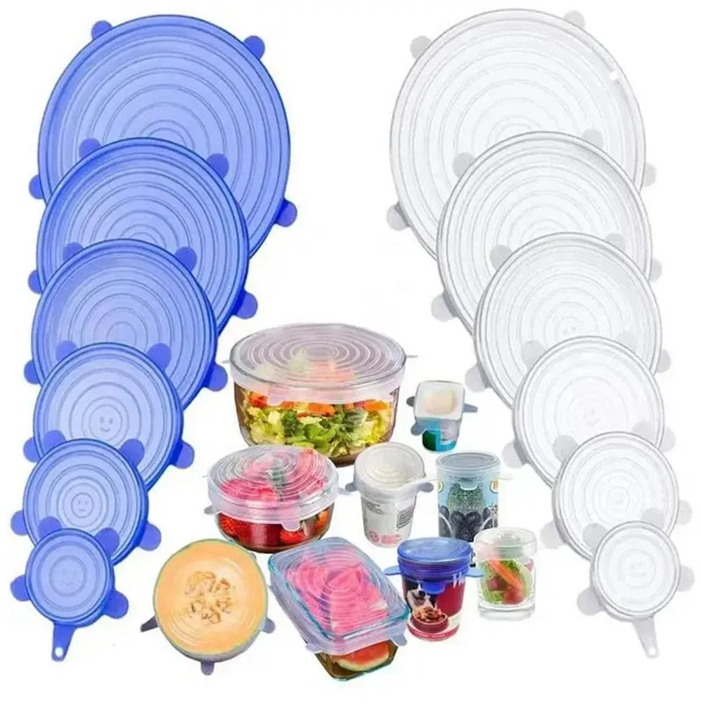 6-Piece Silicone Stretch Lids Set - Reusable Airtight Food Storage Covers