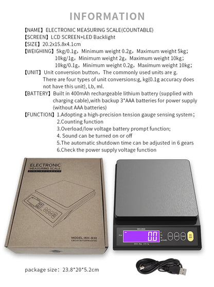 5kg/0.1g 10kg/1g Digital Electronic Kitchen Scale LCD Display Fully Waterproof Stainless Steel Measuring Weighing Baking Tool