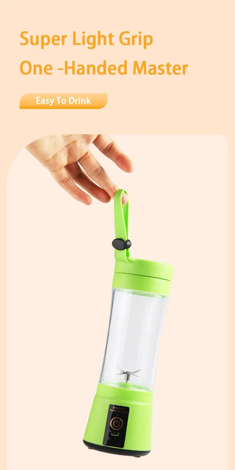 380ml Portable Electric Juicer USB Rechargeable Smoothie Blender Mini Food Processor Fruit Mixer for Travel Camping and Kitchen