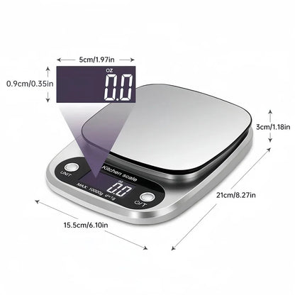 Digital Kitchen Scale 10kg - Stainless Steel LCD Electronic Food Scale