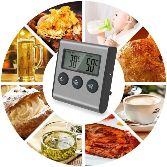 Kitchen Digital Smart Food Thermometer, Electronic Timer Oven Probe beef Meat Thermometers for BBQ & cooking & Milk