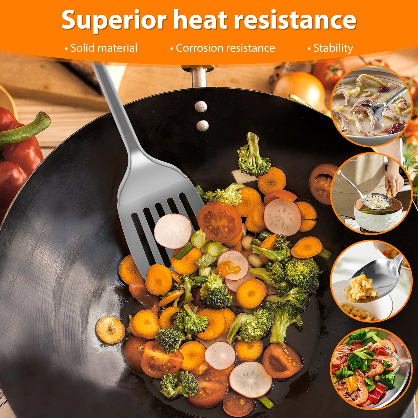 5-Piece Stainless Steel Kitchen Utensil Set - Cooking Tools with Spatula, Ladle & Spoon