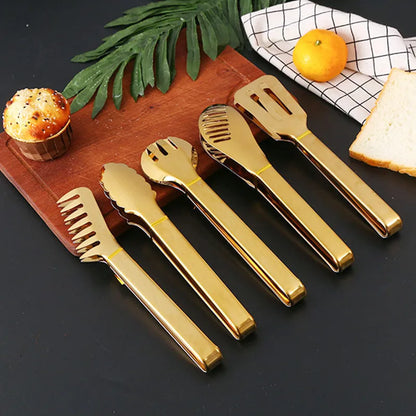 30-Styles Gold BBQ Food Tongs Steak Clip Stainless Steel Hollow Cake Bread Grill Clamp Cooking Utensils Kitchen Accessories