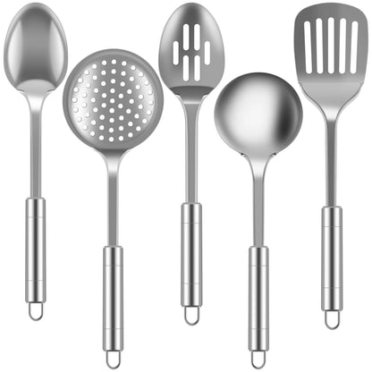 5-Piece Stainless Steel Kitchen Utensil Set - Cooking Tools with Spatula, Ladle & Spoon