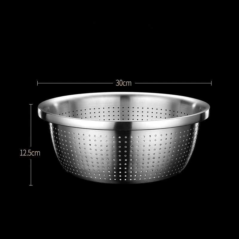 Stainless Steel Drain Basket Colander Round Rice Cleaning Sieve Fruit Vegetable Washing Basin Strainer Filter Kitchen Utensils