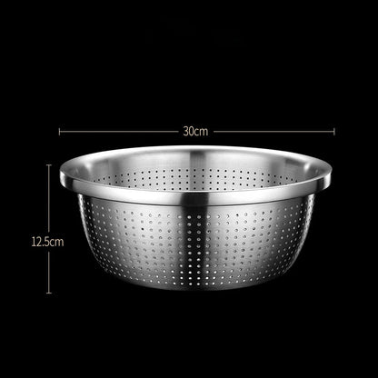Stainless Steel Drain Basket Colander Round Rice Cleaning Sieve Fruit Vegetable Washing Basin Strainer Filter Kitchen Utensils