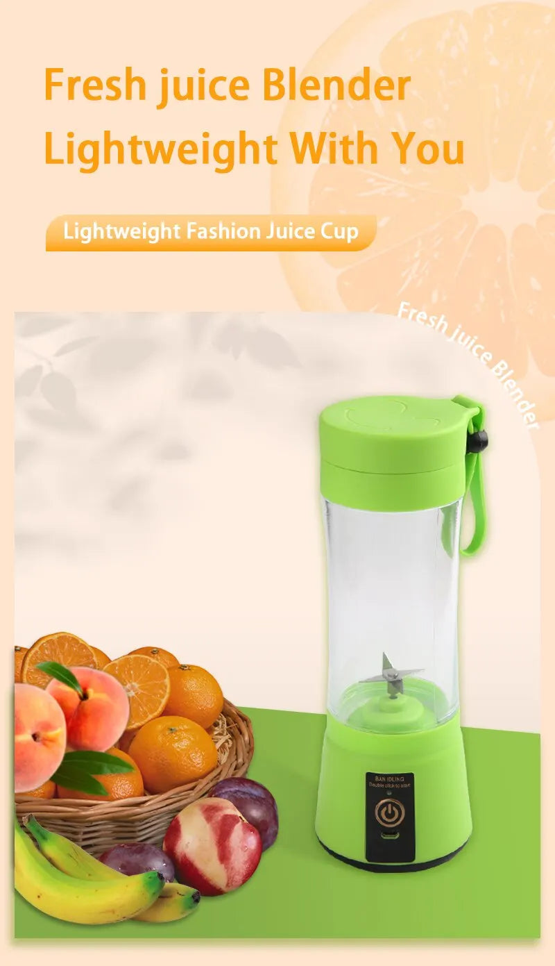 380ml Portable Electric Juicer USB Rechargeable Smoothie Blender Mini Food Processor Fruit Mixer for Travel Camping and Kitchen