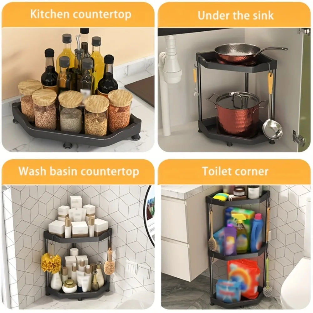 3-Tier Kitchen Spice Rack Organizer - Corner Countertop Seasoning Shelf with Chopstick Holder