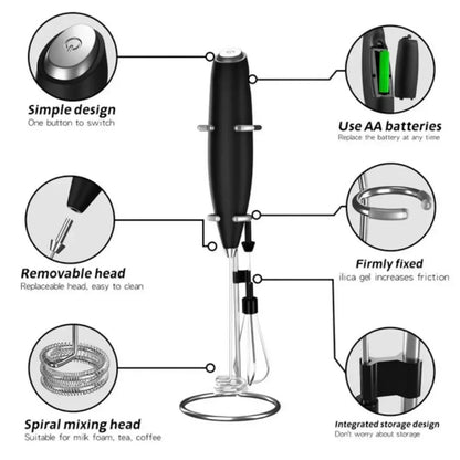Electric Milk Frother - Handheld Mini Whisk for Coffee, Latte & Cappuccino