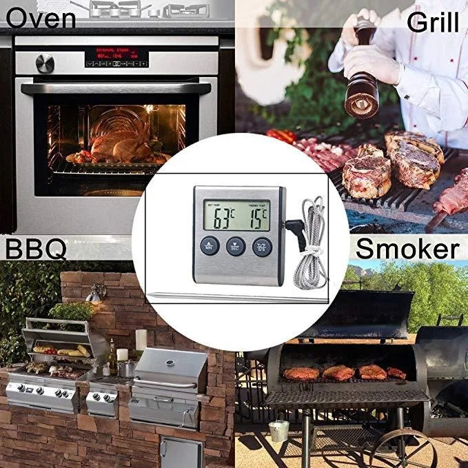 Kitchen Digital Smart Food Thermometer, Electronic Timer Oven Probe beef Meat Thermometers for BBQ & cooking & Milk
