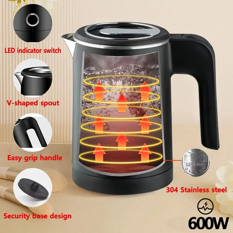 500ML Portable Travel Electric Kettle - Compact Water Boiler for Tea & Coffee