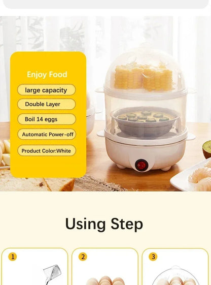 Electric Egg Cooker - Automatic Double Layer Steamer for Perfect Eggs Every Time