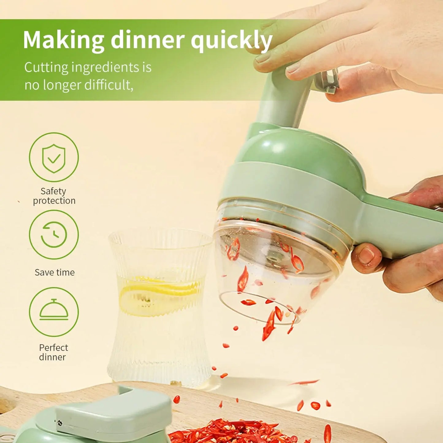 4-in-1 Electric Vegetable Cutter - Wireless Handheld Slicer for Garlic, Onions & More