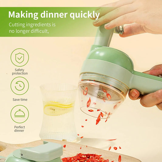4-in-1 Electric Vegetable Cutter - Wireless Handheld Slicer for Garlic, Onions & More