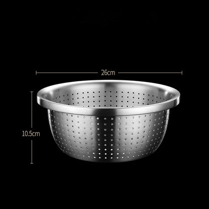 Stainless Steel Drain Basket Colander Round Rice Cleaning Sieve Fruit Vegetable Washing Basin Strainer Filter Kitchen Utensils
