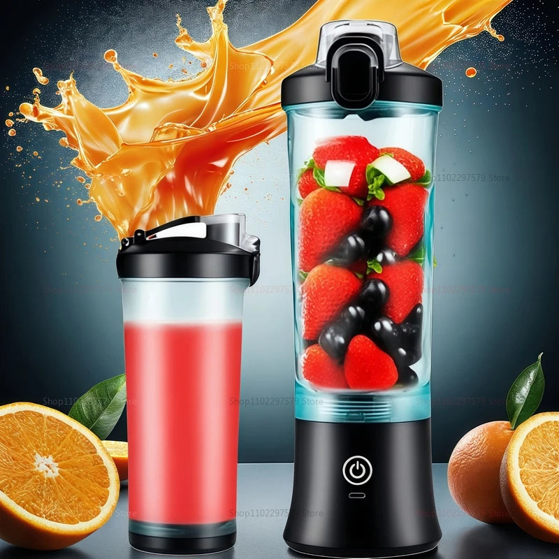 600ml Portable Blender - 4000mAh USB Rechargeable Smoothie Maker with 6 Blades