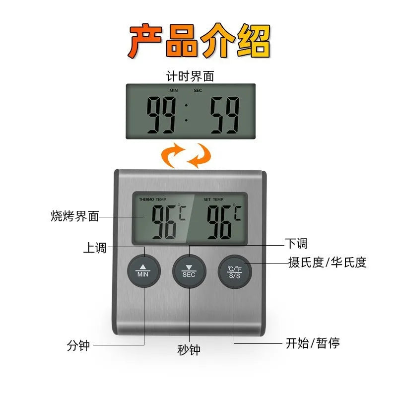 Kitchen Digital Smart Food Thermometer, Electronic Timer Oven Probe beef Meat Thermometers for BBQ & cooking & Milk