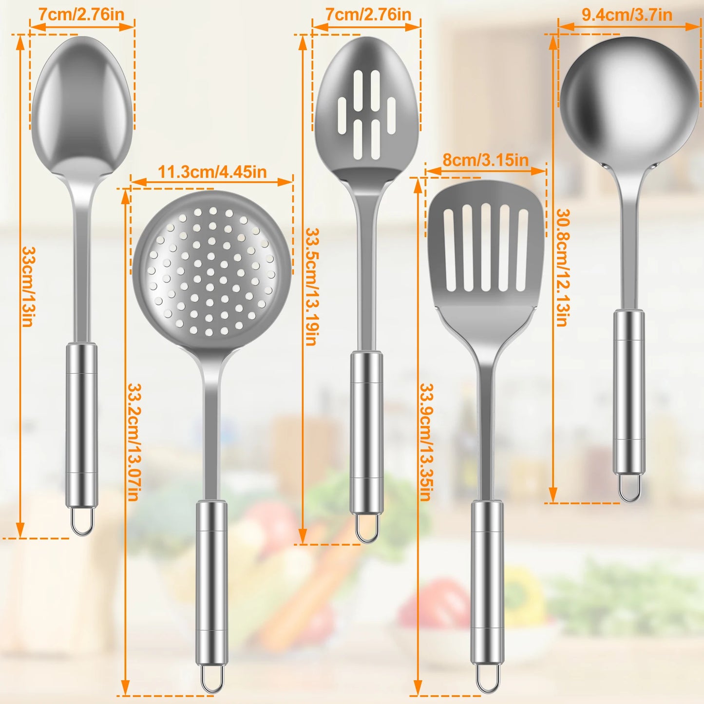 5-Piece Stainless Steel Kitchen Utensil Set - Cooking Tools with Spatula, Ladle & Spoon