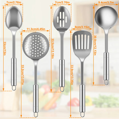 5-Piece Stainless Steel Kitchen Utensil Set - Cooking Tools with Spatula, Ladle & Spoon