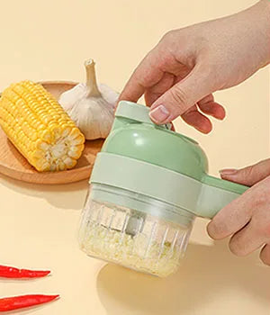 4-in-1 Electric Vegetable Cutter - Wireless Handheld Slicer for Garlic, Onions & More