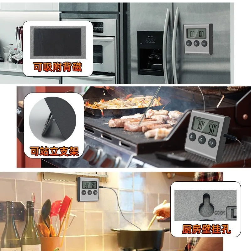 Kitchen Digital Smart Food Thermometer, Electronic Timer Oven Probe beef Meat Thermometers for BBQ & cooking & Milk