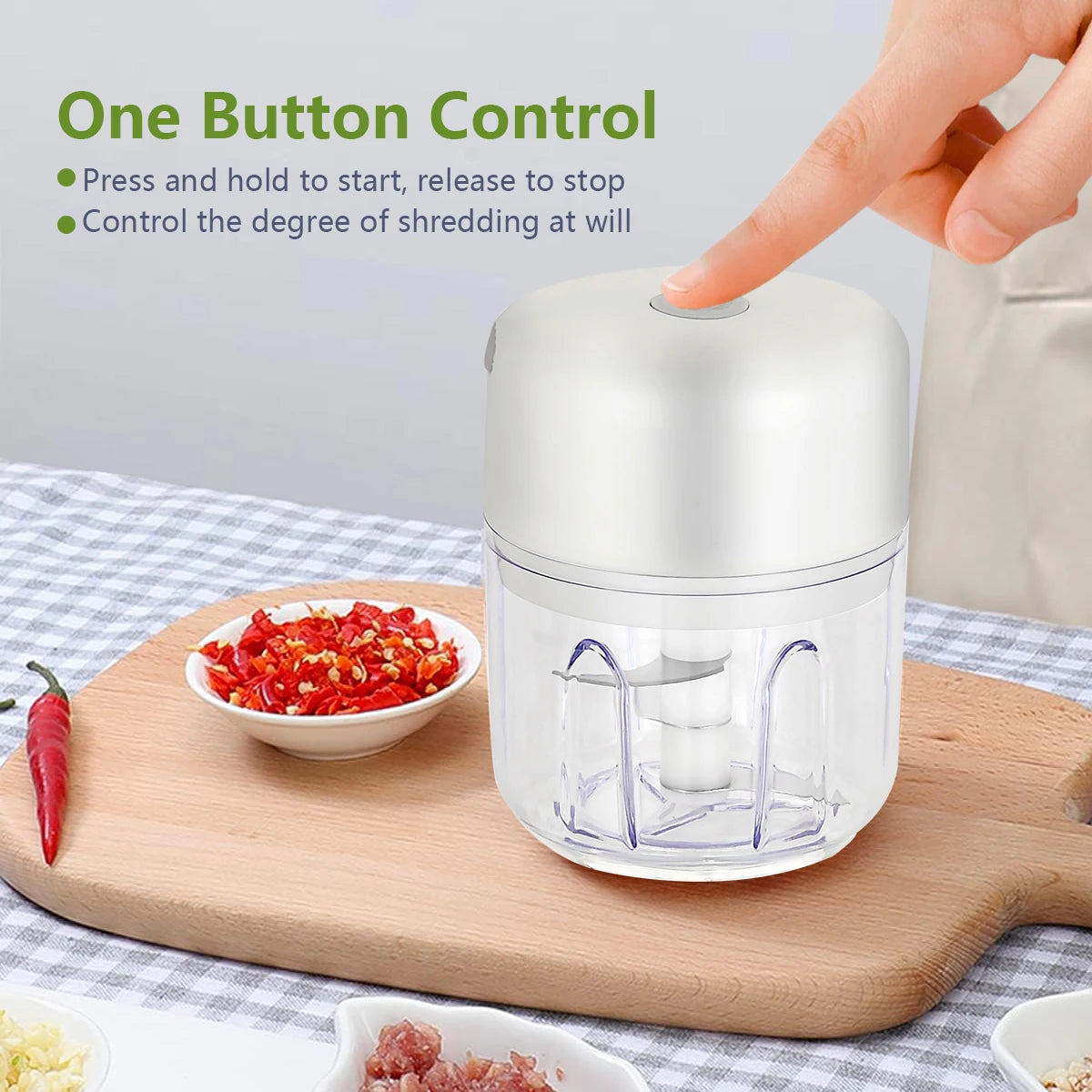 Portable Electric Garlic Chopper - 100ml/250ml Wireless Mini Food Processor