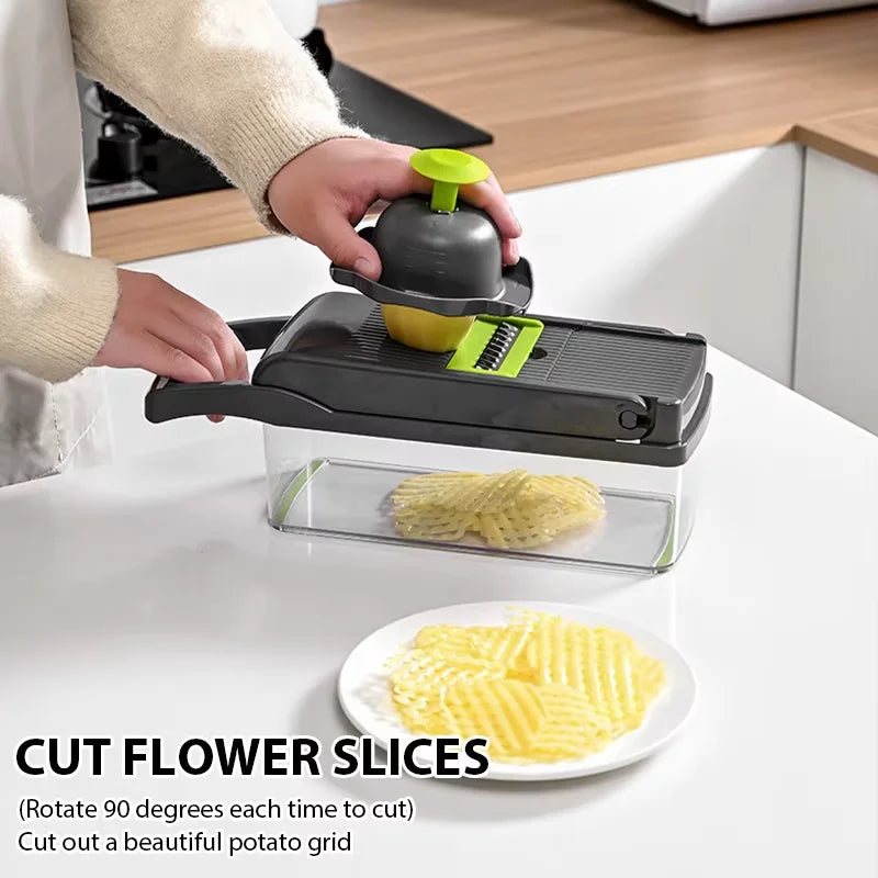 16-Piece Multifunctional Vegetable Cutter Set - Manual Slicer, Shredder & Grater