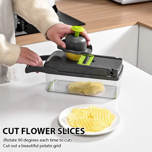 16-Piece Multifunctional Vegetable Cutter Set - Manual Slicer, Shredder & Grater