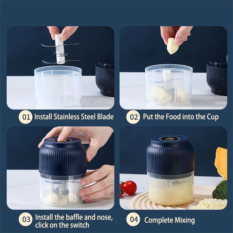 250ml Mini Electric Garlic Chopper - USB Rechargeable Wireless Food Processor