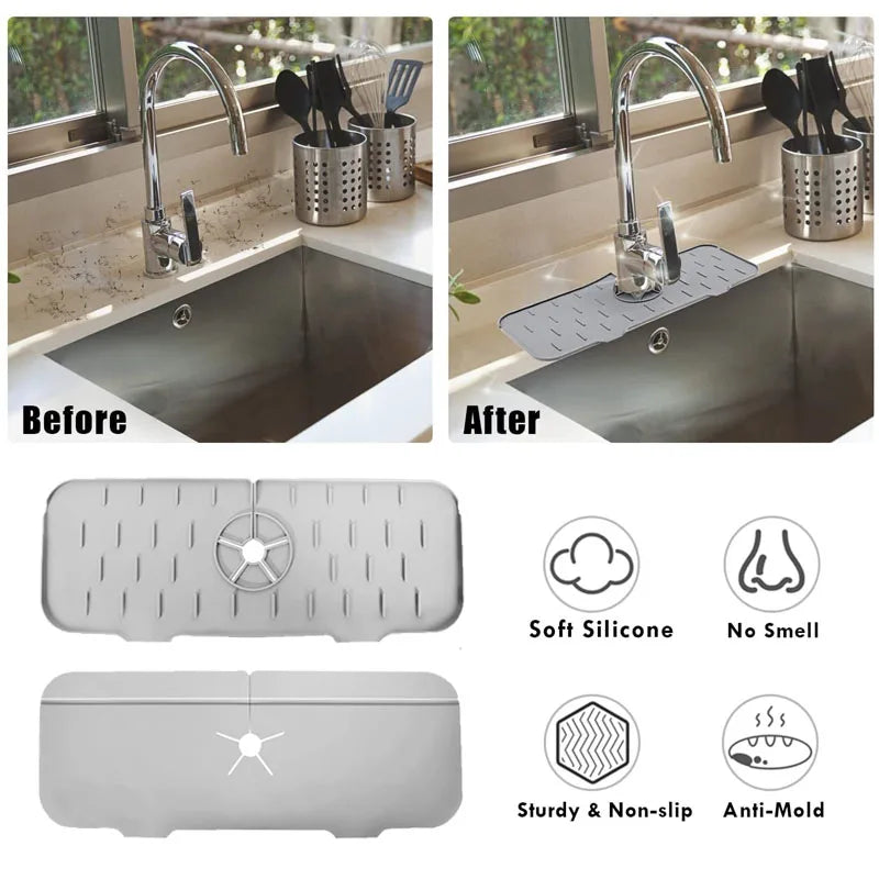 Silicone Faucet Mat - Absorbent Sink Splash Guard & Drain Pad