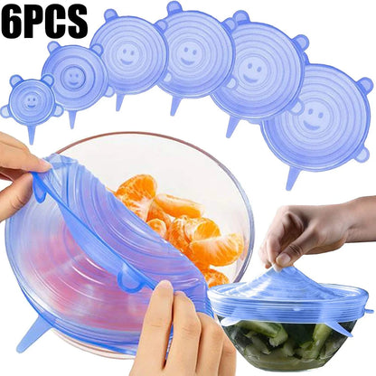 6-Piece Silicone Stretch Lids Set - Reusable Airtight Food Storage Covers