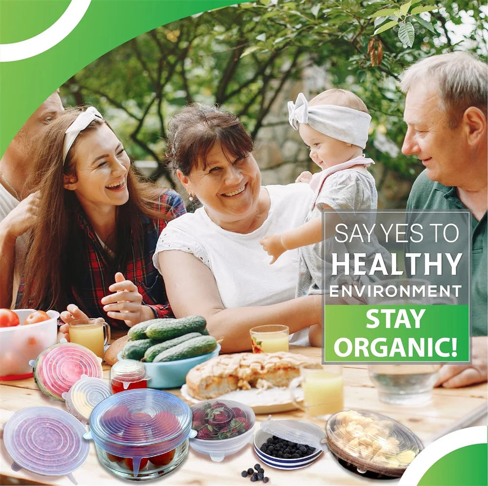 6-Piece Silicone Stretch Lids Set - Reusable Airtight Food Storage Covers