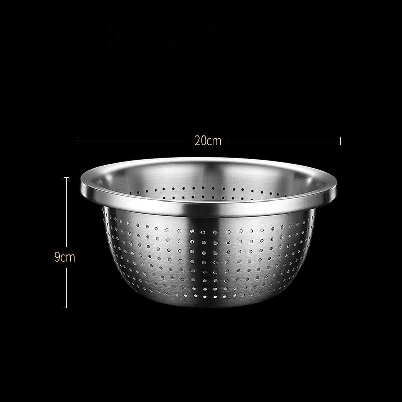 Stainless Steel Drain Basket Colander Round Rice Cleaning Sieve Fruit Vegetable Washing Basin Strainer Filter Kitchen Utensils