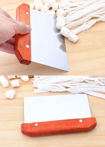 Stainless Steel Dough Scraper with Wooden Handle - Professional Pastry Cutter with Scale