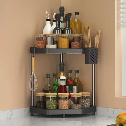 3-Tier Kitchen Spice Rack Organizer - Corner Countertop Seasoning Shelf with Chopstick Holder