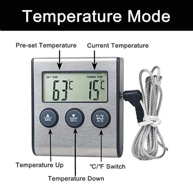 Kitchen Digital Smart Food Thermometer, Electronic Timer Oven Probe beef Meat Thermometers for BBQ & cooking & Milk