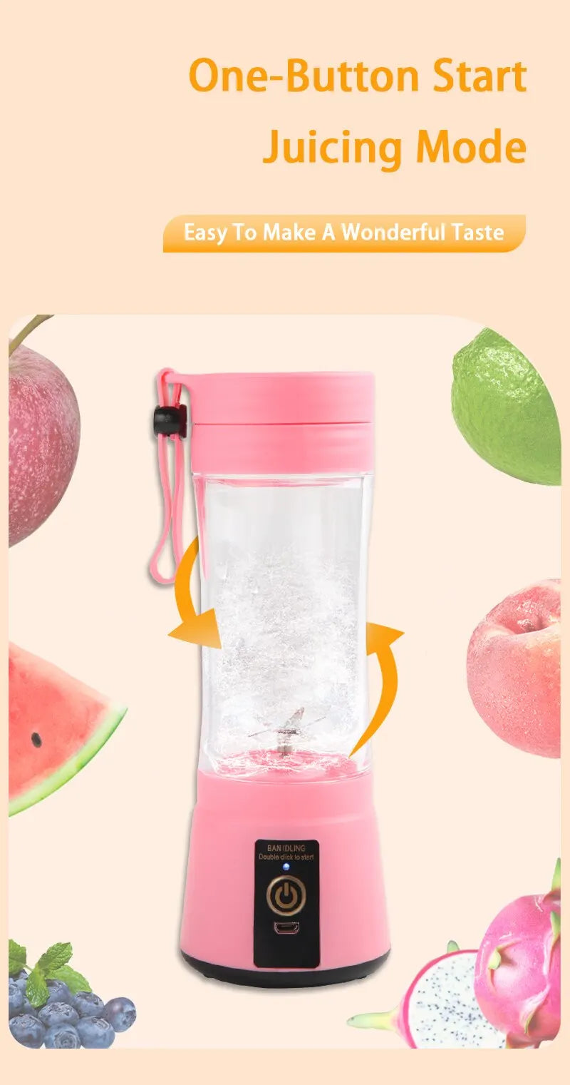 380ml Portable Electric Juicer USB Rechargeable Smoothie Blender Mini Food Processor Fruit Mixer for Travel Camping and Kitchen