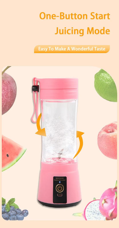 380ml Portable Electric Juicer USB Rechargeable Smoothie Blender Mini Food Processor Fruit Mixer for Travel Camping and Kitchen