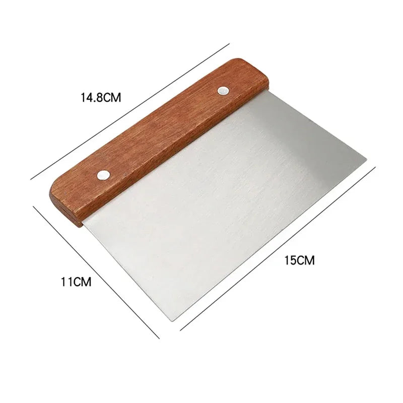 Stainless Steel Dough Scraper with Wooden Handle - Professional Pastry Cutter with Scale