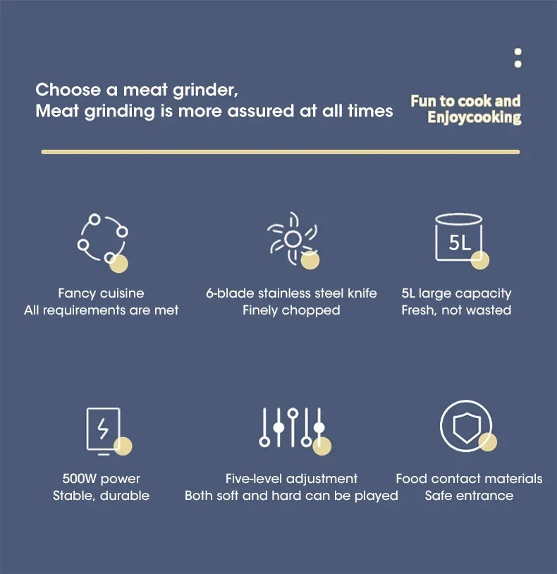 5L Electric Meat Grinder - Multi-Function Food Processor & Vegetable Chopper