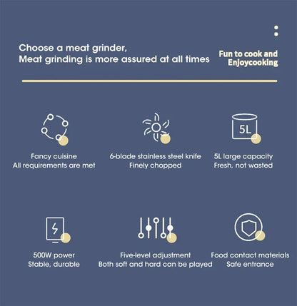 5L Electric Meat Grinder - Multi-Function Food Processor & Vegetable Chopper