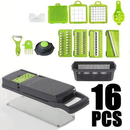 16-Piece Multifunctional Vegetable Cutter Set - Manual Slicer, Shredder & Grater